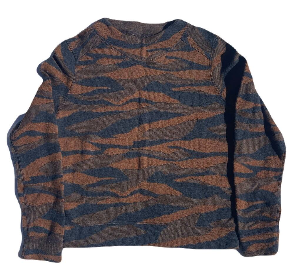 Prana Wool Blend Sepia Brown Camo Snowbound Sepia Pullover Sweater Large